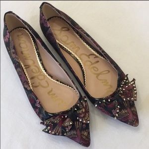 Sam Edelman Pointed Toe Bow Flats Jacquard Print 9.5